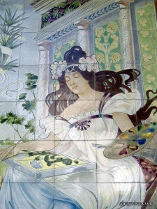 Art Nouveau ceramic mural