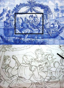 azulejo panel stencil handmade