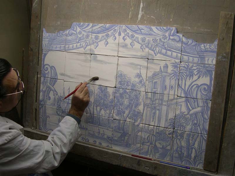 painting a Portuguese azulejo tile panel