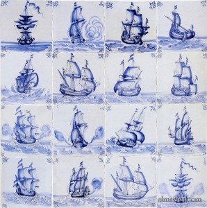 delft ship boat blue and white ceramic tile