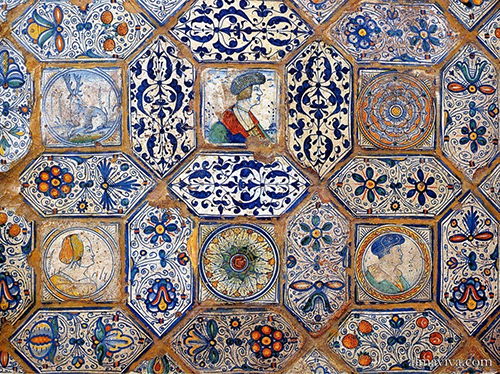 italian majolica tiles on kitchen wall