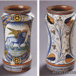 pot d'apothicaire ode forme albarello en majolique maiolica italiana