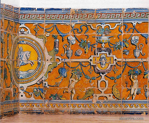 majolica tiles from Antwerp made for the palace of the dukes of Braganca in Vila Vicosa in Portugal
