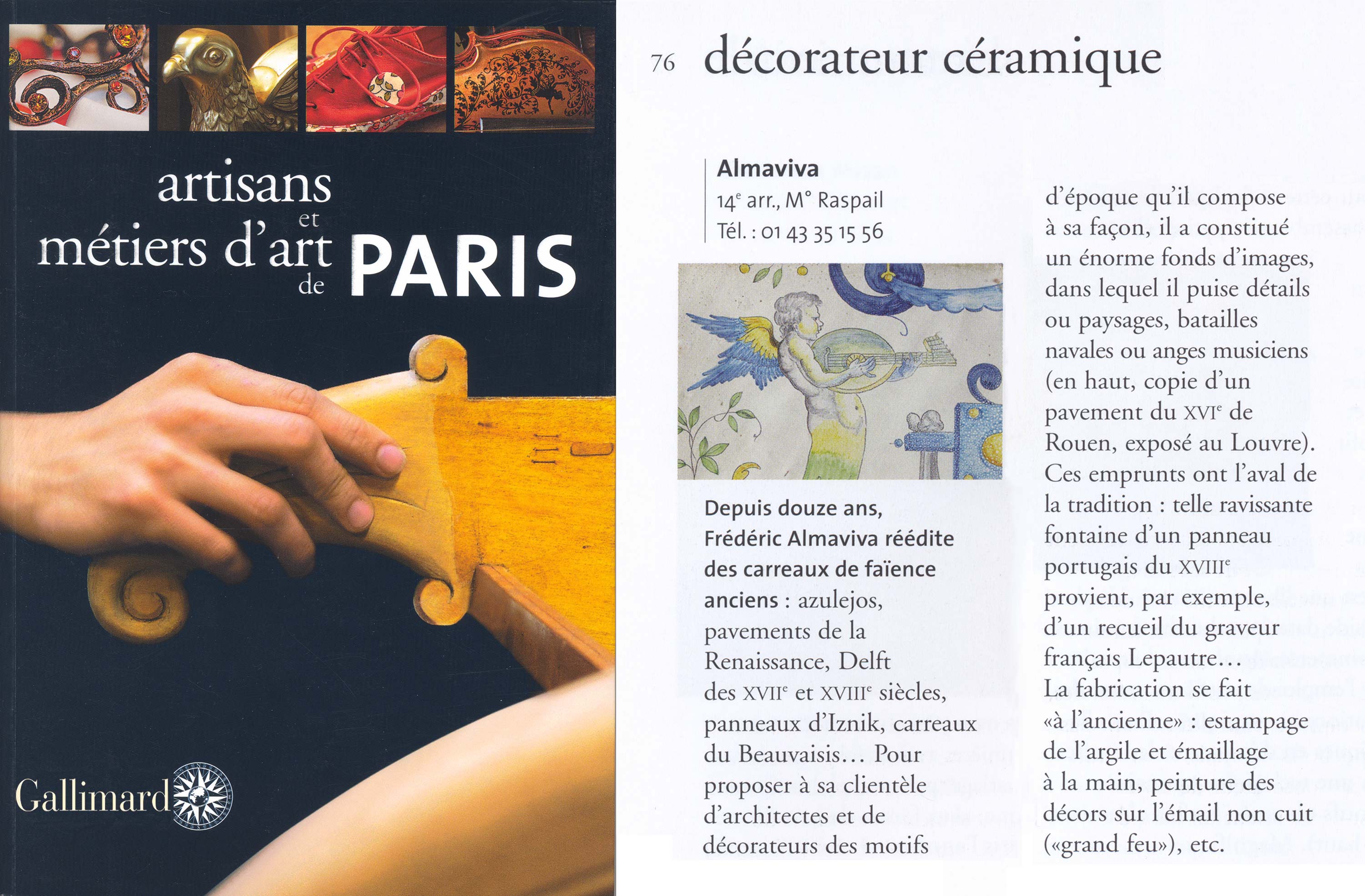 Le Guide Gallimard sur les artisans et métiers d'art de Paris a consacré un article à l'Atelier Almaviva, décorateur céramique